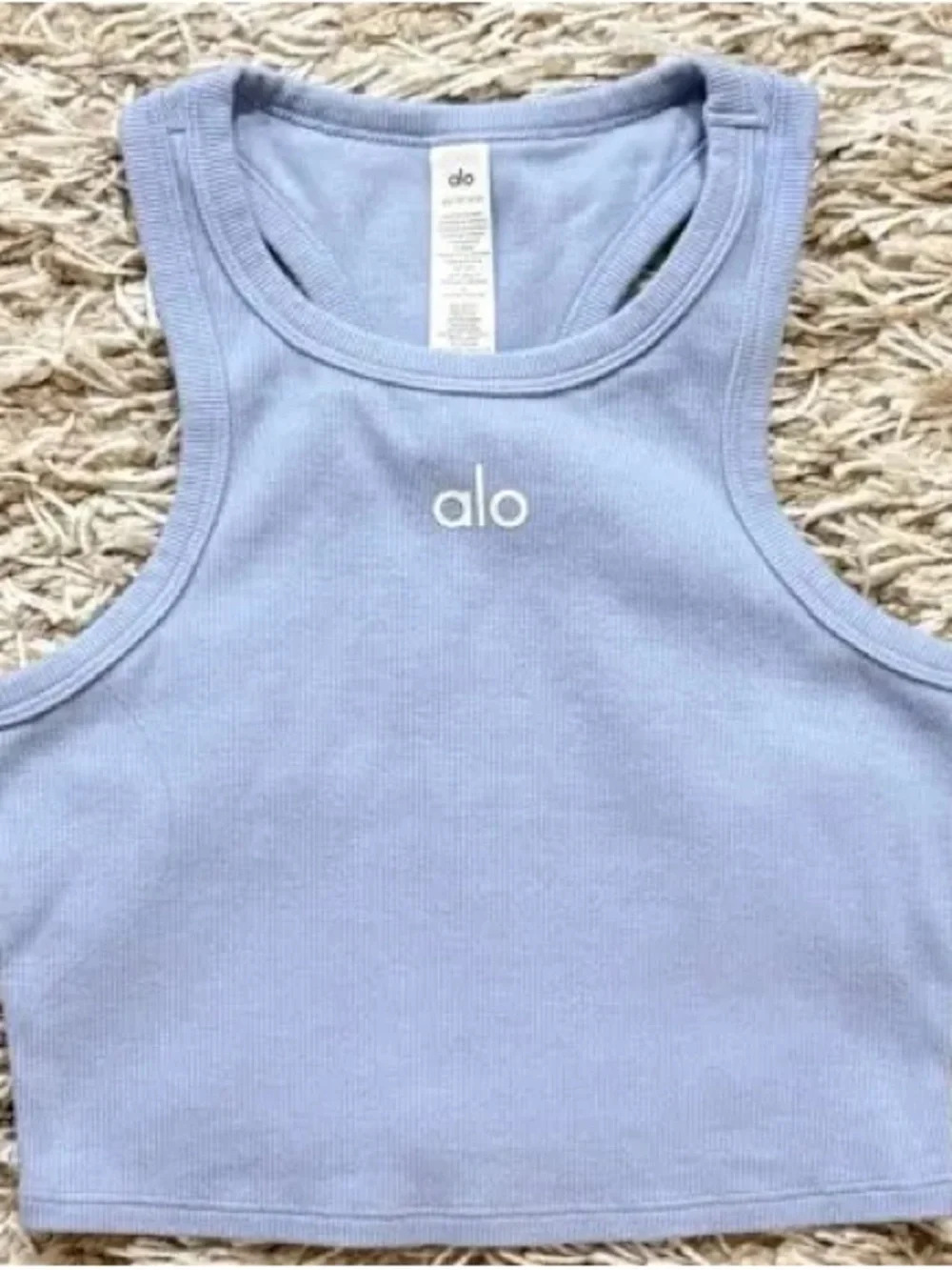 ALO Yoga Light Blue Ribbed Racerback Crop Tank Top